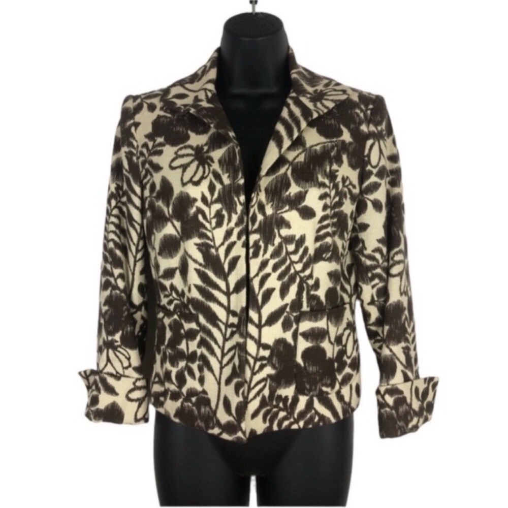 Jones Wear Petites Women’s Size 6P Cotton Cropped Floral 3/4 Sleeve blazer